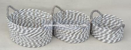 Seagrass grey white oval basket set of 3 handicraft
