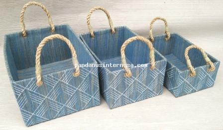 Waterhyacinth rect basket w rope handle set of 3 handicraft