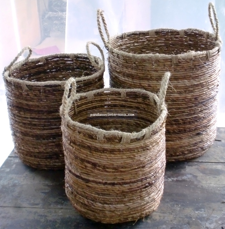 Banana round basket with rope handle set of 3 handicraft