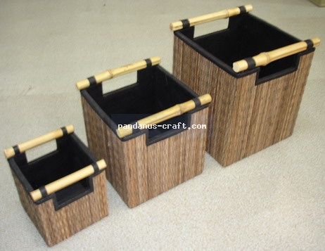 Lidi Square Basket with Bamboo Handle set of 3 handicraft