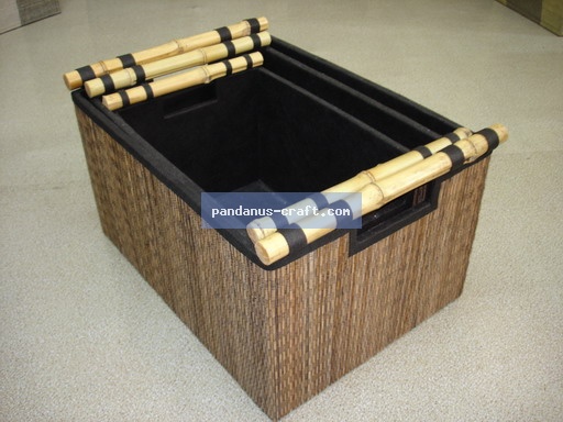 Lidi Storage Box with Bamboo Handle set of 3 handicraft