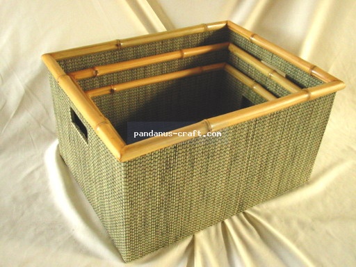Mendong Basket with Bamboo Trim set of 3 handicraft