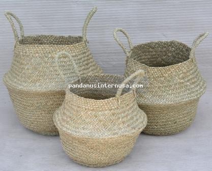 Mendong round folded basket set of 3 handicraft