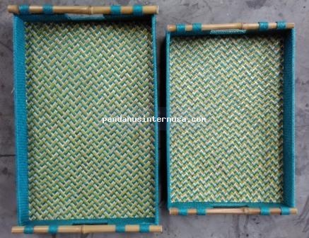 Pandanus recta tray with bamboo handle set of 2 handicraft