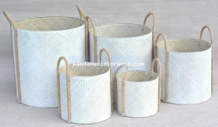 Pandanus round basket rope handle set of 5 handicraft