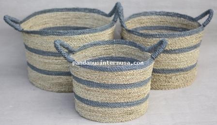 Sea grass grey striped basket set of 3 handicraft