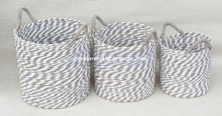 Seagrass grey white round basket set of 3 handicraft