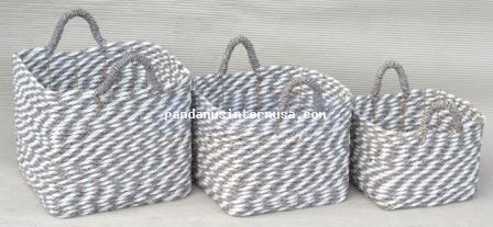 Seagrass grey white square basket set of 2 handicraft