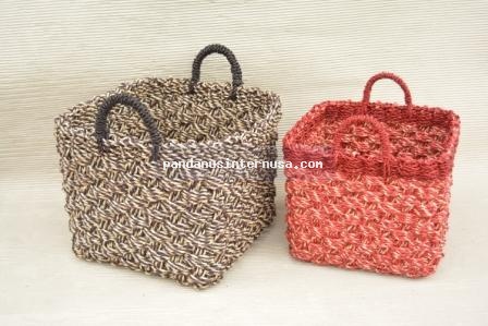 Seagrass square basket red black set of 2 handicraft