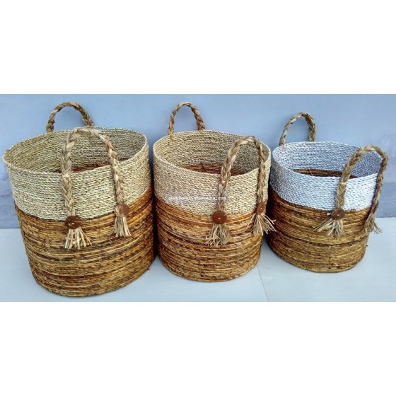 Banana combined seagrass round basket set of 3 handicraft