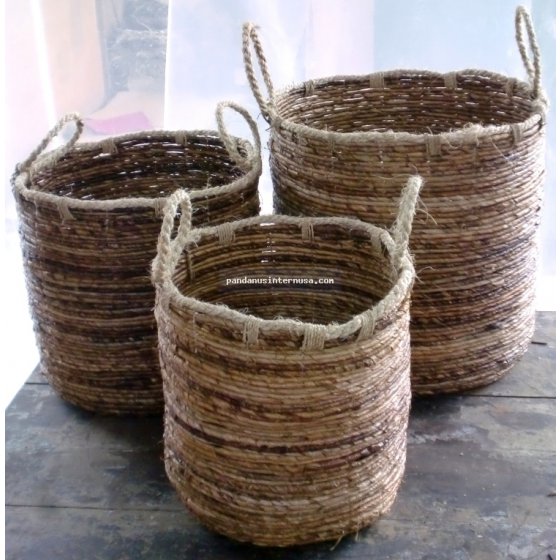 handicraft Banana round basket with rope handle set of 3