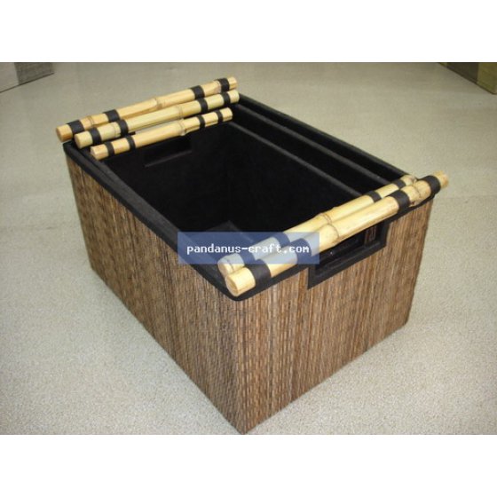 handicraft Lidi Storage Box with Bamboo Handle set of 3