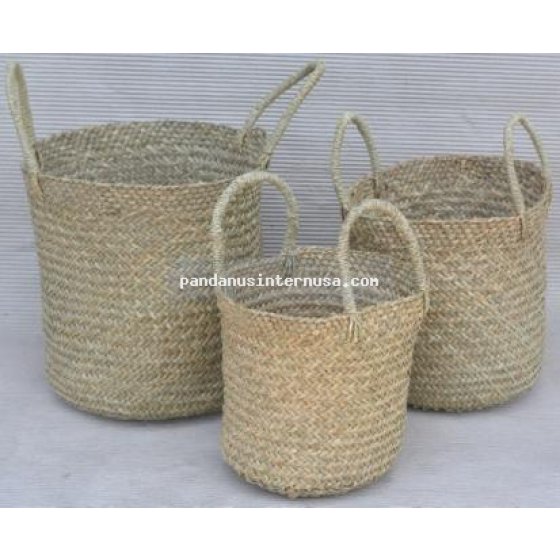 Mendong round plain basket set of 3 handicraft