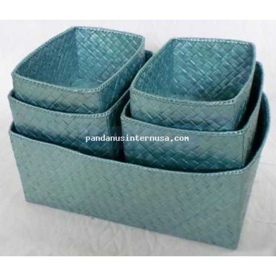 Pandanus bali rect basket metallic color set of 5 handicraft