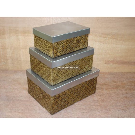 Pandanus Rectangular Box with Zinc Top set of 3 handicraft