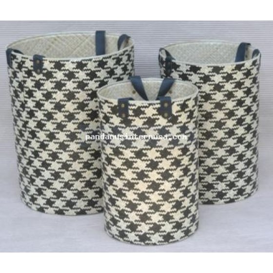 Pandanus round motive laundry basket handicraft