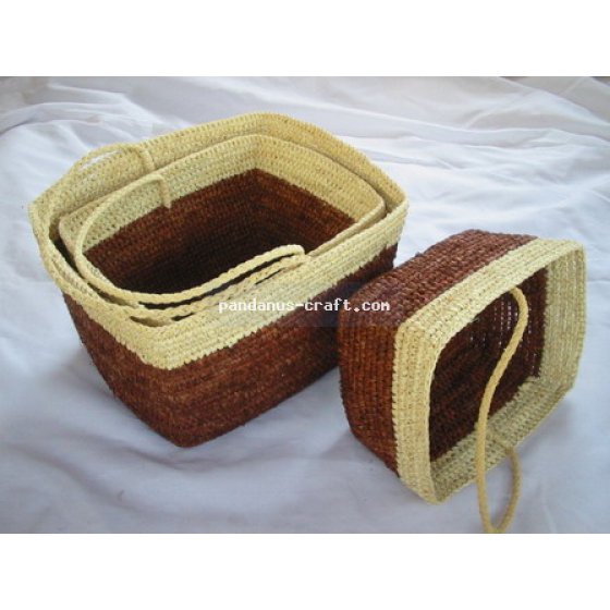 Rafia Rectangular Basket set of 3 handicraft
