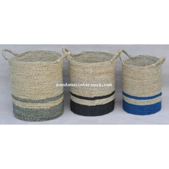Sea grass striped basket set of 3 handicraft