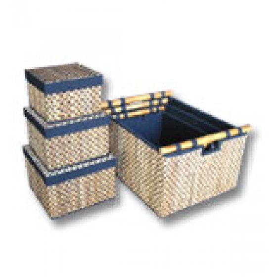 Water Hyacinth Rectangular Container with Bamboo handle set of 3 handicraft