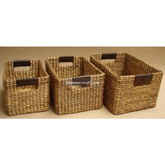Waterhyacinth Basket with Hand Hole set of 3 handicraft