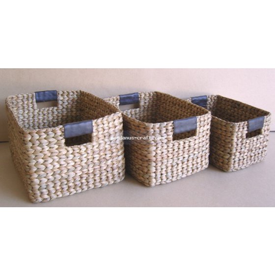 Waterhyacinth Herringbone Basket set of 3 handicraft