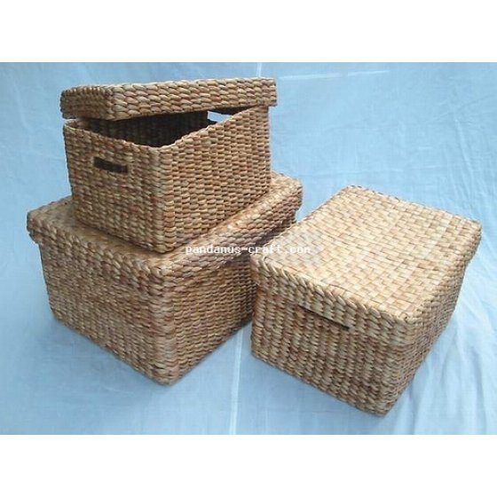 Waterhyacinth Lided Basket set of 3  handicraft