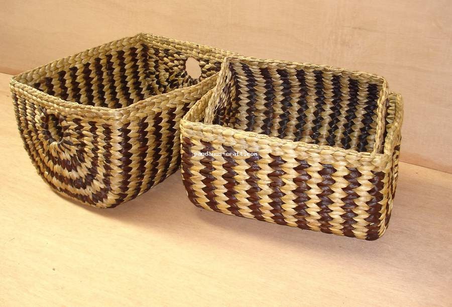 Waterhyacinth Oval Basket set of 3 Zebra Motive handicraft