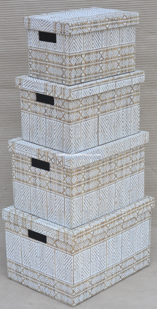 Waterhyacinth printed rect box set of 4 handicraft
